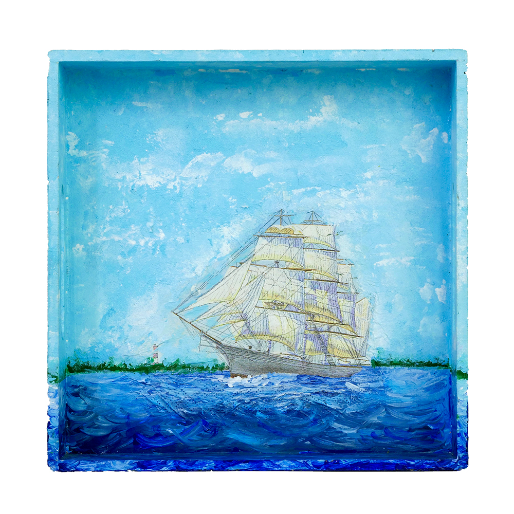 Decorative Multipurpose Tray by Penkraft - Exclusively hand-painted in Decoupage art Ship